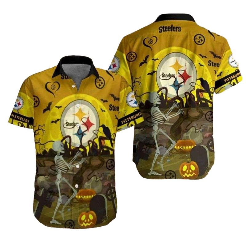 Pittsburgh Steelers Skeleton Fiesta Halloween Hawaiian Shirt - Moonbestprint