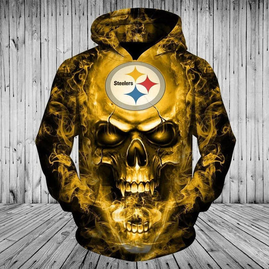 Pittsburgh Steelers Skull Fire 3D Hoodie, NFL Hoodie Moonbestprint