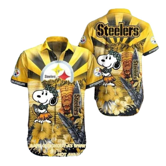 Pittsburgh Steelers Snoopy Cheerful Canine Quarterback Hawaiian Shirt - Moonbestprint