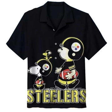 Pittsburgh Steelers Snoopy Football Black And Gold Style Hawaiian Shirt - Moonbestprint