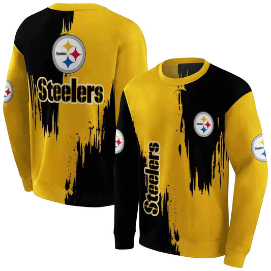 Pittsburgh Steelers Splatter Effect Gold AOP Sweatshirt - Moonbestprint