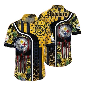 Pittsburgh Steelers Starry Night Palm Tropical Flag Skull Hawaiian Shirt - Moonbestprint