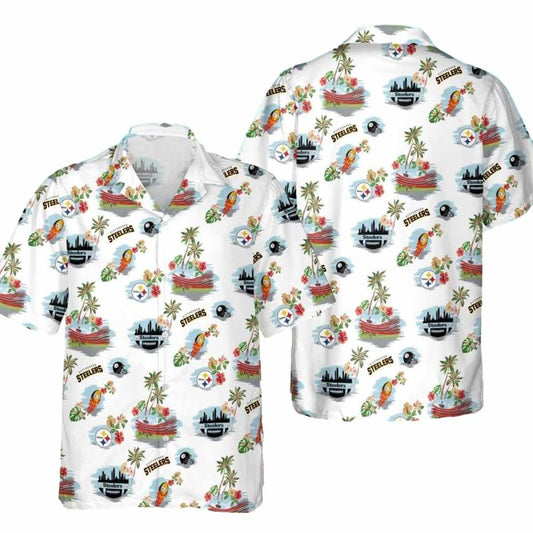 Pittsburgh Steelers State And Tropical White Hawaiian Shirt - Moonbestprint