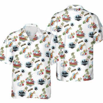 Pittsburgh Steelers State And Tropical White Hawaiian Shirt - Moonbestprint