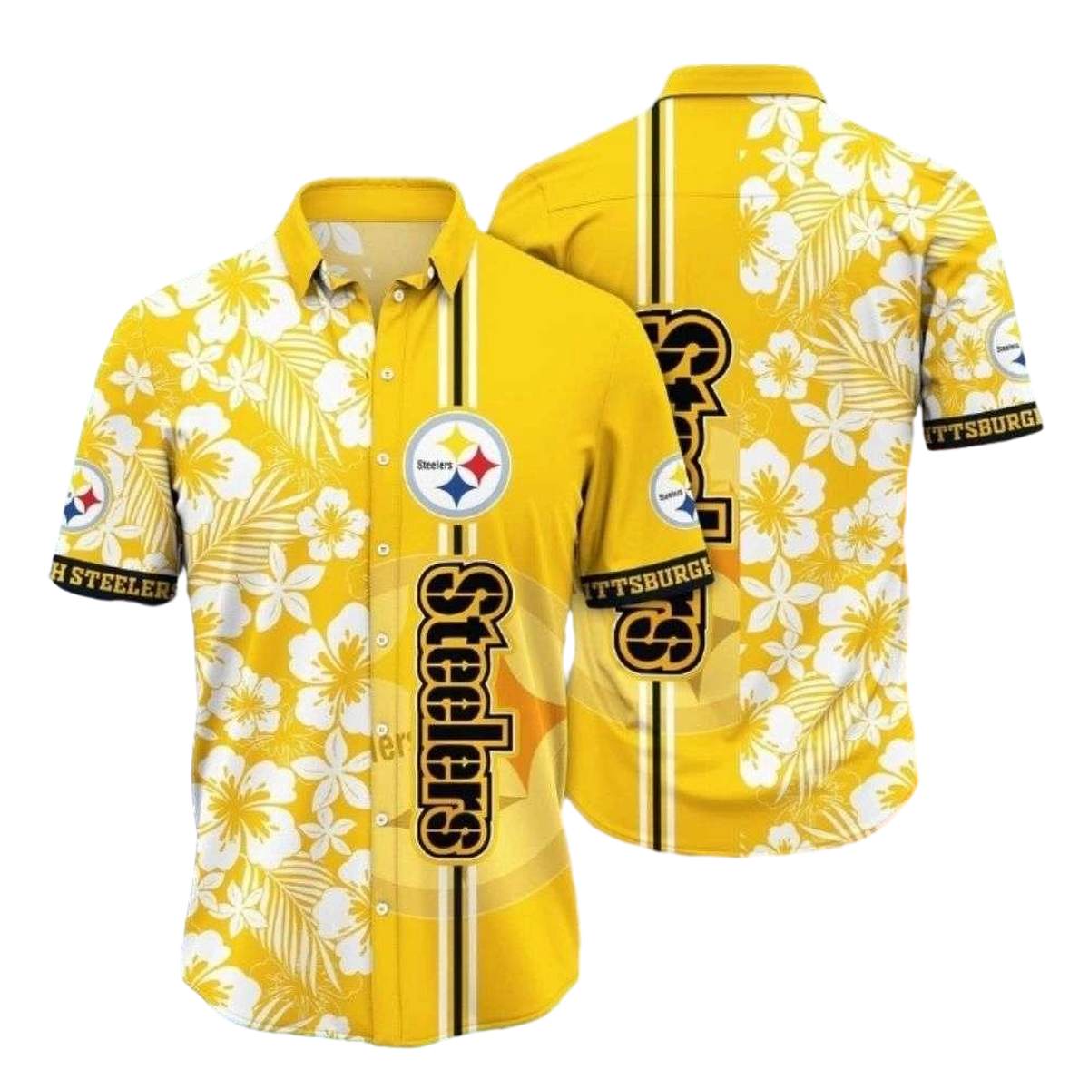 Pittsburgh Steelers Sunny Hibiscus Charm Yellow Hawaiian Shirt - Moonbestprint