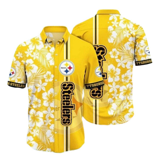 Pittsburgh Steelers Sunny Hibiscus Charm Yellow Hawaiian Shirt - Moonbestprint