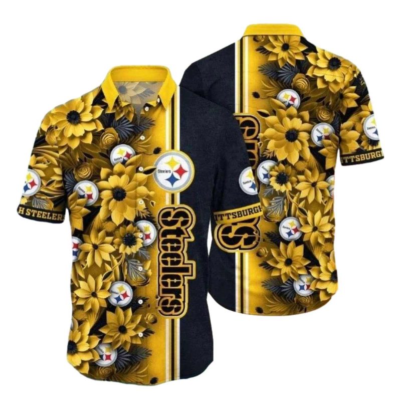 Pittsburgh Steelers Sunshine Floral Blitz Black Hawaiian Shirt - Moonbestprint