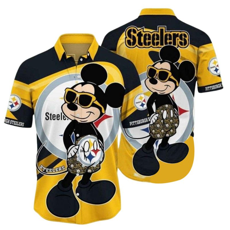 Pittsburgh Steelers Sunshine Steeler Animated Character Casual Mickey Hawaiian Shirt - Moonbestprint