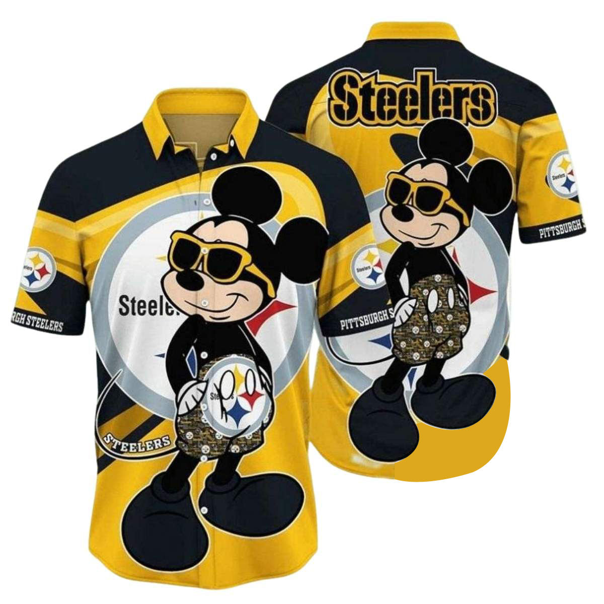 Pittsburgh Steelers Sunshine Steeler Animated Character Casual Mickey Hawaiian Shirt - Moonbestprint