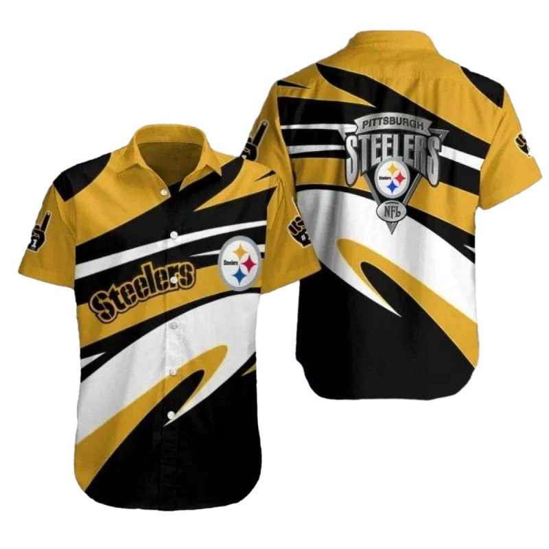 Pittsburgh Steelers Swaying Black And Gold Stripes Hawaiian Shirt - Moonbestprint