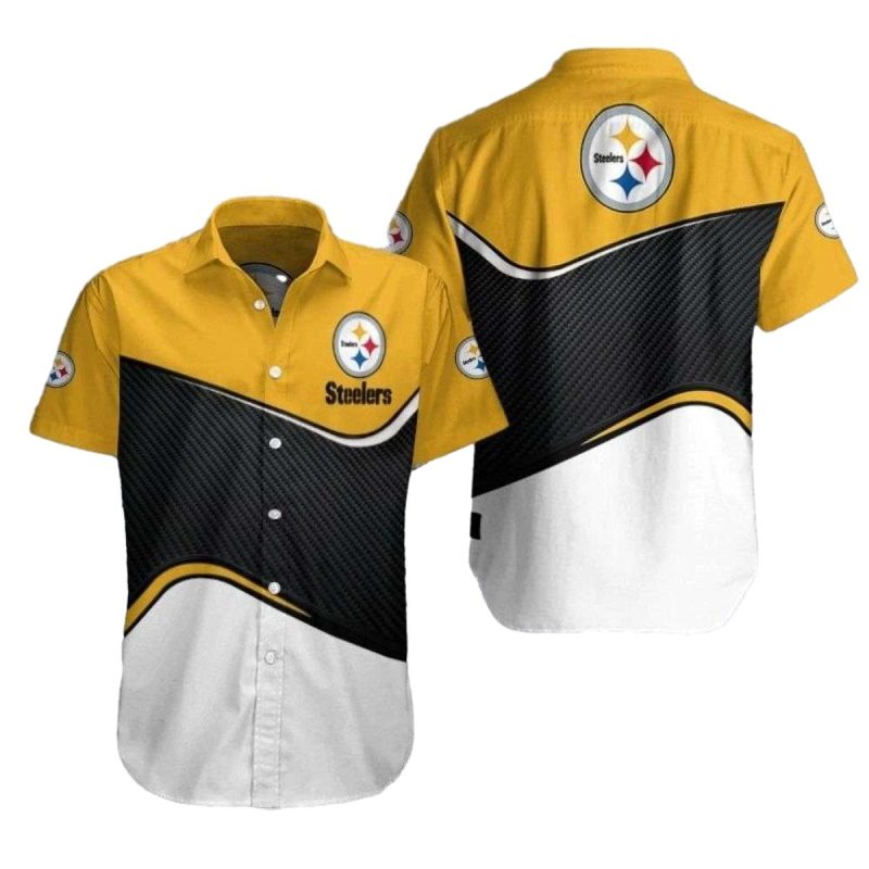 Pittsburgh Steelers Swoosh Golden Swirl Fan Design Hawaiian Shirt - Moonbestprint