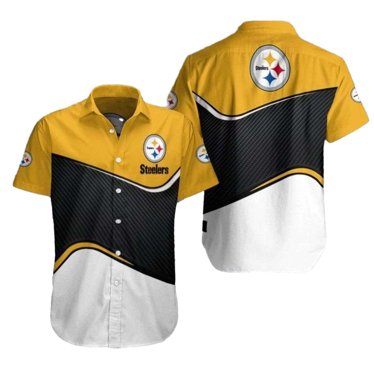 Pittsburgh Steelers Swoosh Golden Swirl Fan Design Hawaiian Shirt - Moonbestprint