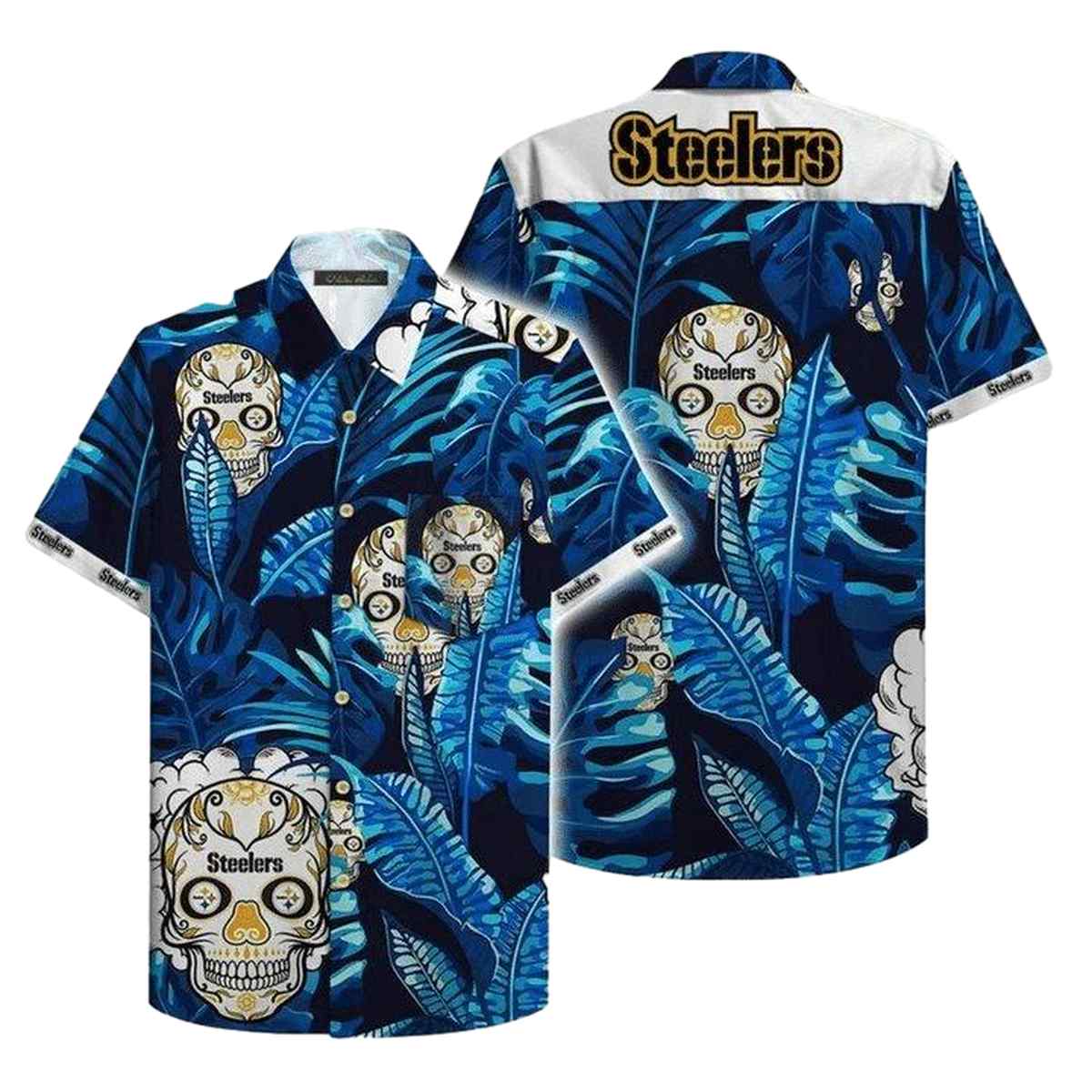 Pittsburgh Steelers Tattoo Skull Floral Hawaiian Shirt - Moonbestprint