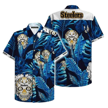Pittsburgh Steelers Tattoo Skull Floral Hawaiian Shirt - Moonbestprint