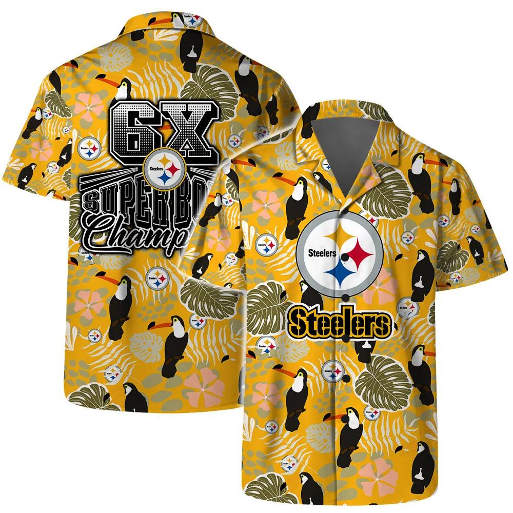Pittsburgh Steelers Team Logo Pattern Champions Hawaiian Shirt, NFL Hawaiian Shirt Moonbestprint