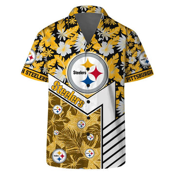 Pittsburgh Steelers Team Logo Pattern Hibiscus Flower Hawaiian Shirt, NFL Hawaiian Shirt Moonbestprint