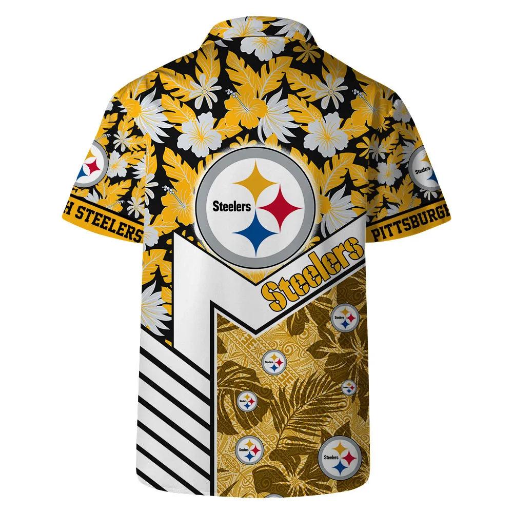 Pittsburgh Steelers Team Logo Pattern Hibiscus Flower Hawaiian Shirt, NFL Hawaiian Shirt Moonbestprint