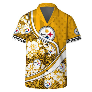 Pittsburgh Steelers Team Logo Pattern US Flag Hawaiian Shirt, NFL Hawaiian Shirt Moonbestprint