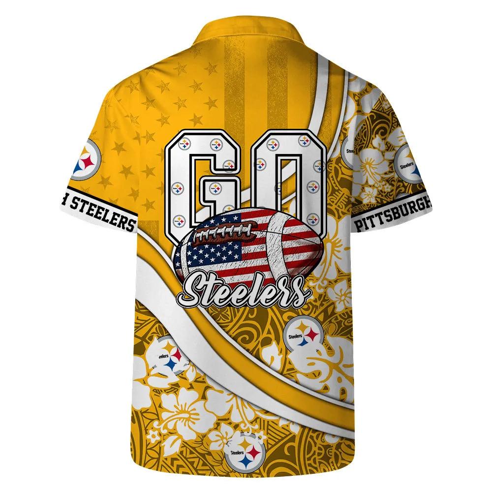 Pittsburgh Steelers Team Logo Pattern US Flag Hawaiian Shirt, NFL Hawaiian Shirt Moonbestprint