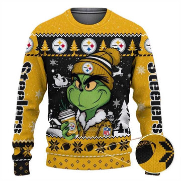 Pittsburgh Steelers The Grinch Drink Coffee Ugly Christmas Sweater, NFL Christmas Sweater Moonbestprint
