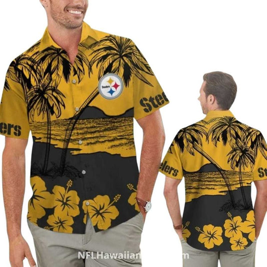 Pittsburgh Steelers Tropical Beach Palm Hibiscus Hawaiian Shirt - Moonbestprint