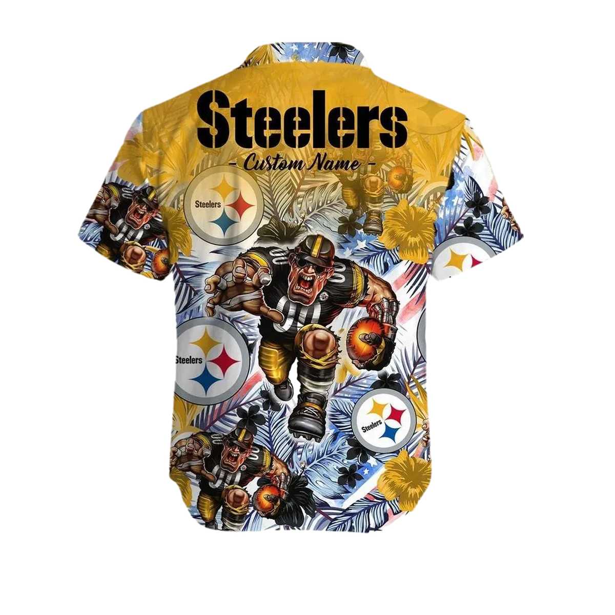 Pittsburgh Steelers Tropical Floral America Flag Mascot Hawaiian Shirt - Moonbestprint