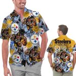 Pittsburgh Steelers Tropical Floral America Flag Mascot Hawaiian Shirt - Moonbestprint