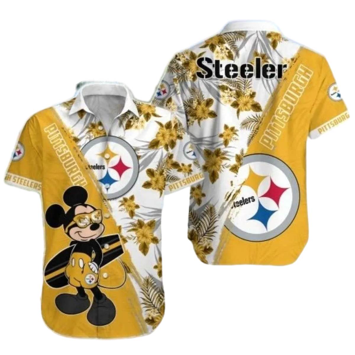 Pittsburgh Steelers Tropical Mickey Fanfare Surfing Hawaiian Shirt - Moonbestprint