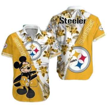 Pittsburgh Steelers Tropical Mickey Fanfare Surfing Hawaiian Shirt - Moonbestprint