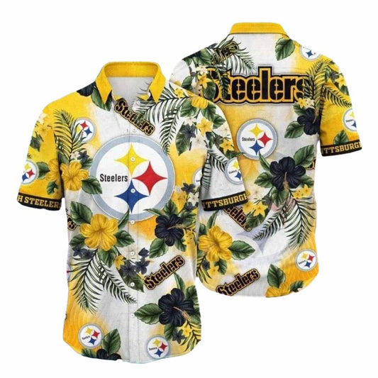Pittsburgh Steelers Tropics And Hibiscus Game Day Hawaiian Shirt - Moonbestprint