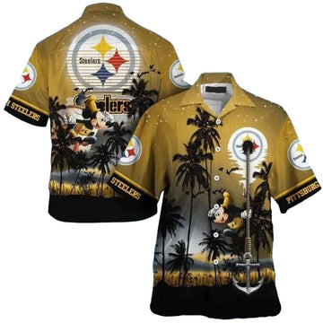 Pittsburgh Steelers Twilight Surf And Turf Mickey Mouse Hawaiian Shirt - Moonbestprint