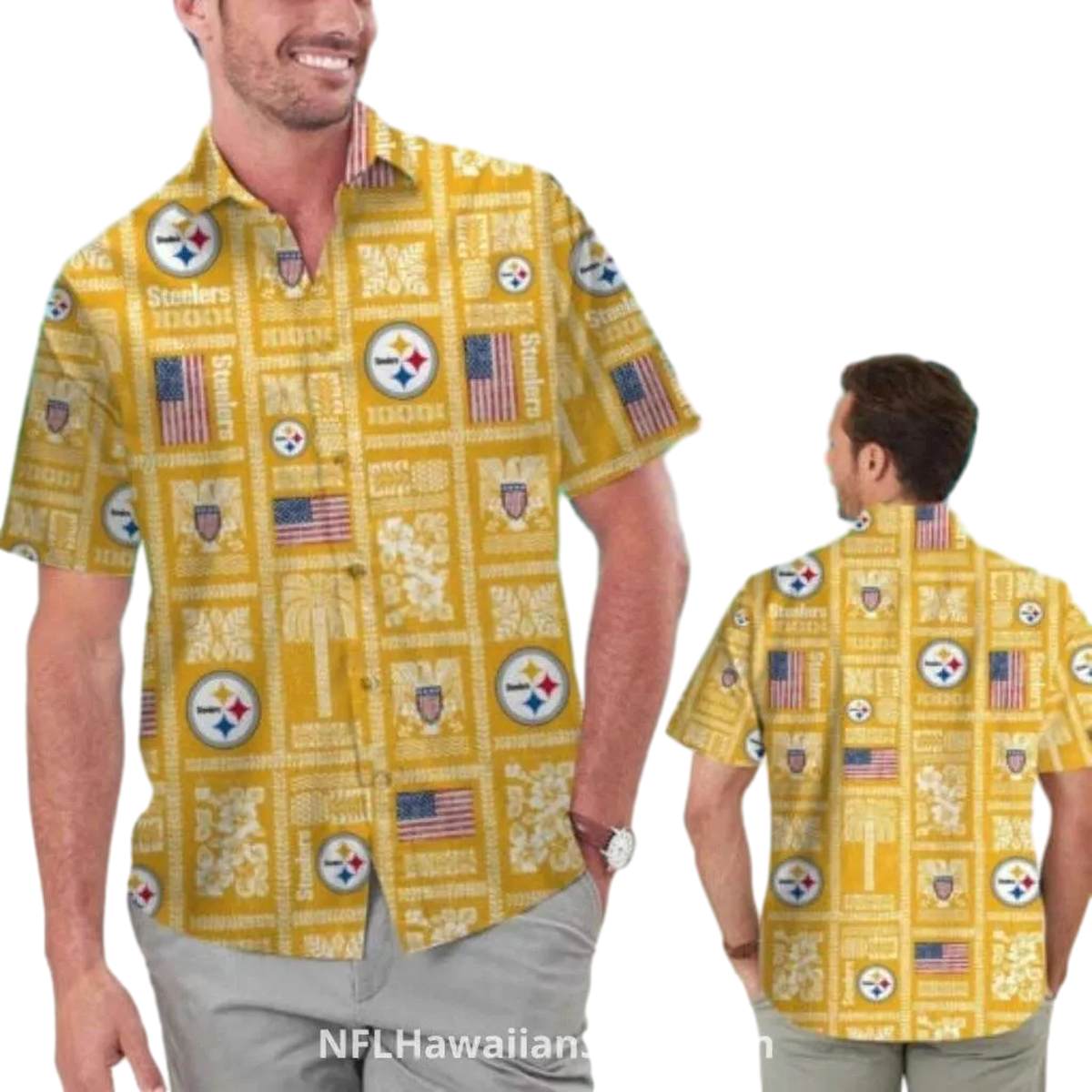 Pittsburgh Steelers Vintage American Flags Hawaiian Shirt - Moonbestprint