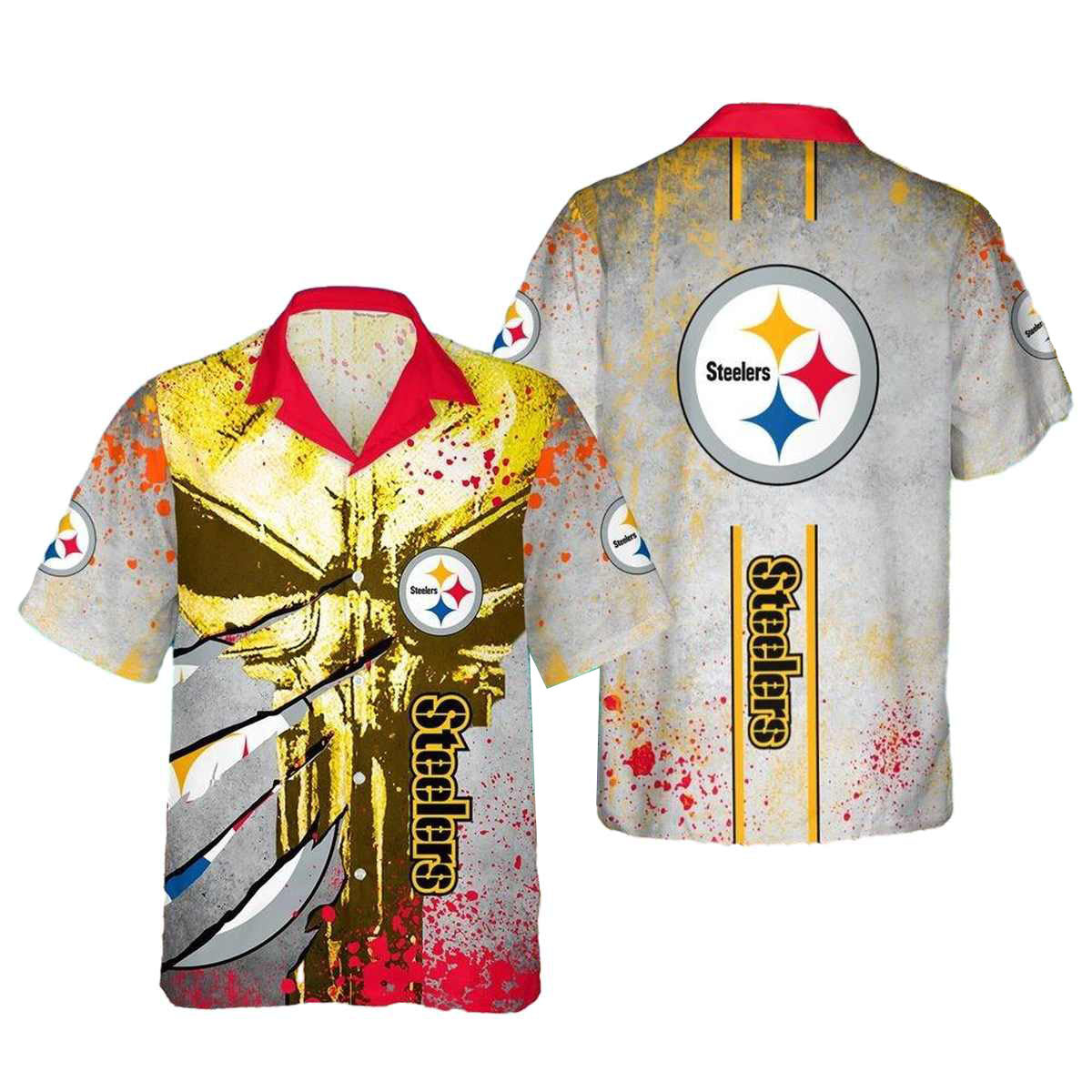 Pittsburgh Steelers Vintage Punisher Skull Hawaiian Shirt - Moonbestprint