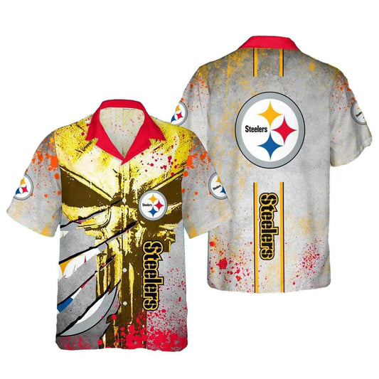 Pittsburgh Steelers Vintage Punisher Skull Hawaiian Shirt - Moonbestprint