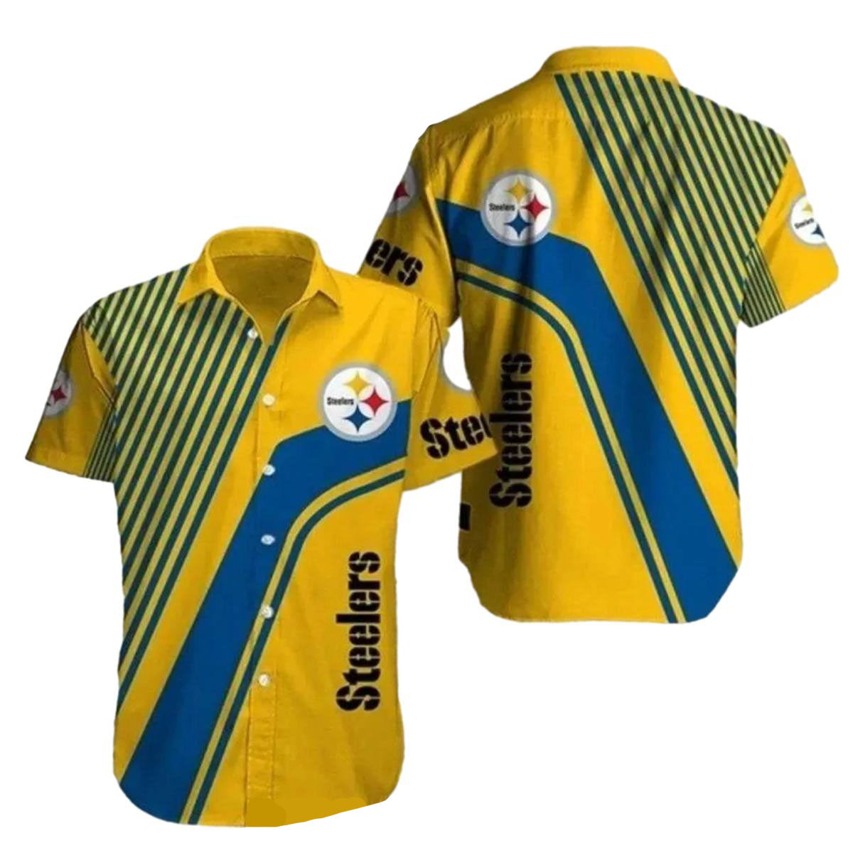 Pittsburgh Steelers Vintage Stripes Gold And Blue Hawaiian Shirt - Moonbestprint