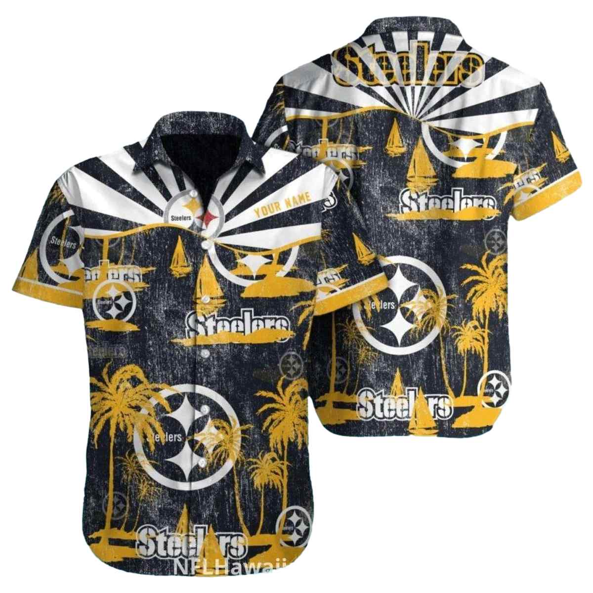 Pittsburgh Steelers Vintage Sunset Coconut Island Hawaiian Shirt - Moonbestprint