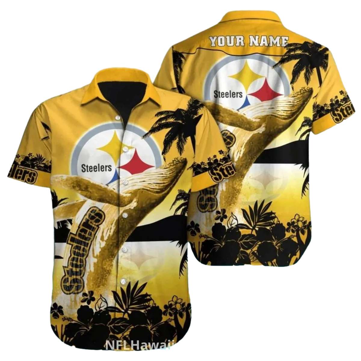 Pittsburgh Steelers Whale Tail Sunset Beach Design Hawaiian Shirt - Moonbestprint