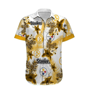 Pittsburgh Steelers White And Gold Floral Art Hawaiian Shirt - Moonbestprint