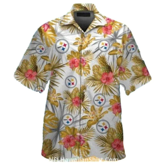Pittsburgh Steelers White With Tropical Pink Flowers Hawaiian Shirt - Moonbestprint