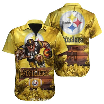 Pittsburgh Steelers Wooden Background And Intense Player Hawaiian Shirt - Moonbestprint