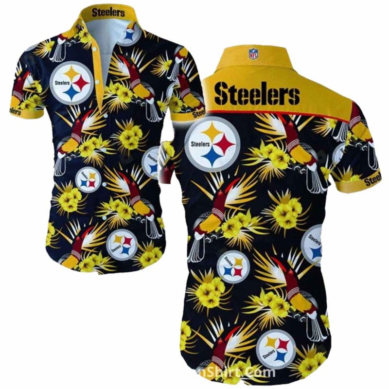 Pittsburgh Steelers Wzith Tropical Birds Design Hawaiian Shirt - Moonbestprint