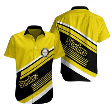 Pittsburgh Steelers Yellow Blitz Diagonal Stripe Hawaiian Shirt - Moonbestprint
