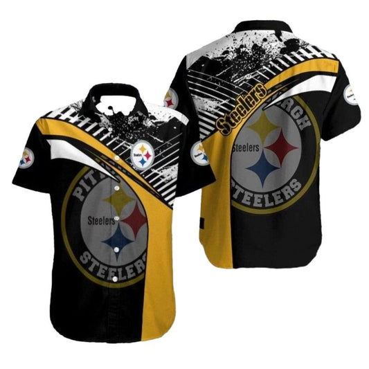 Pittsburgh Steelers Yellow Blitz Vibrant Fan Gear Hawaiian Shirt - Moonbestprint