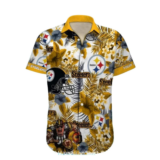 Pittsburgh Steelers Yellow Floral And Football Graphics Hawaiian Shirt - Moonbestprint