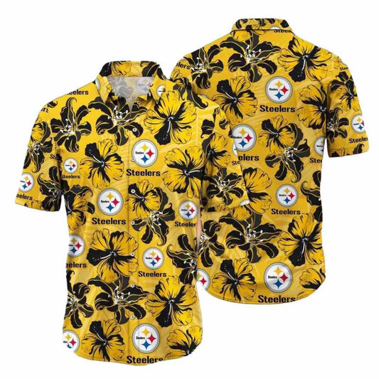 Pittsburgh Steelers Yellow Floral Button Hawaiian Shirt - Moonbestprint