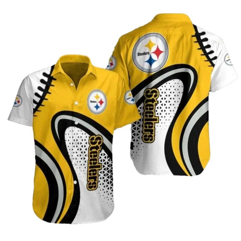 Pittsburgh Steelers Yellow Surge Abstract Yellow Black And White Hawaiian Shirt - Moonbestprint