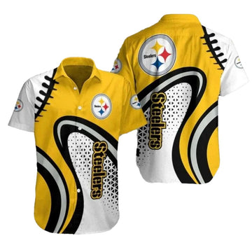 Pittsburgh Steelers Yellow Surge Abstract Yellow Black And White Hawaiian Shirt - Moonbestprint