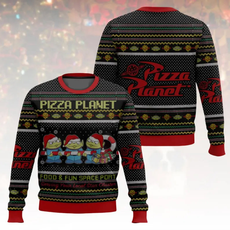 Pizza Planet Food and Fun Space Port Ugly Christmas Sweater – Moonbestprint