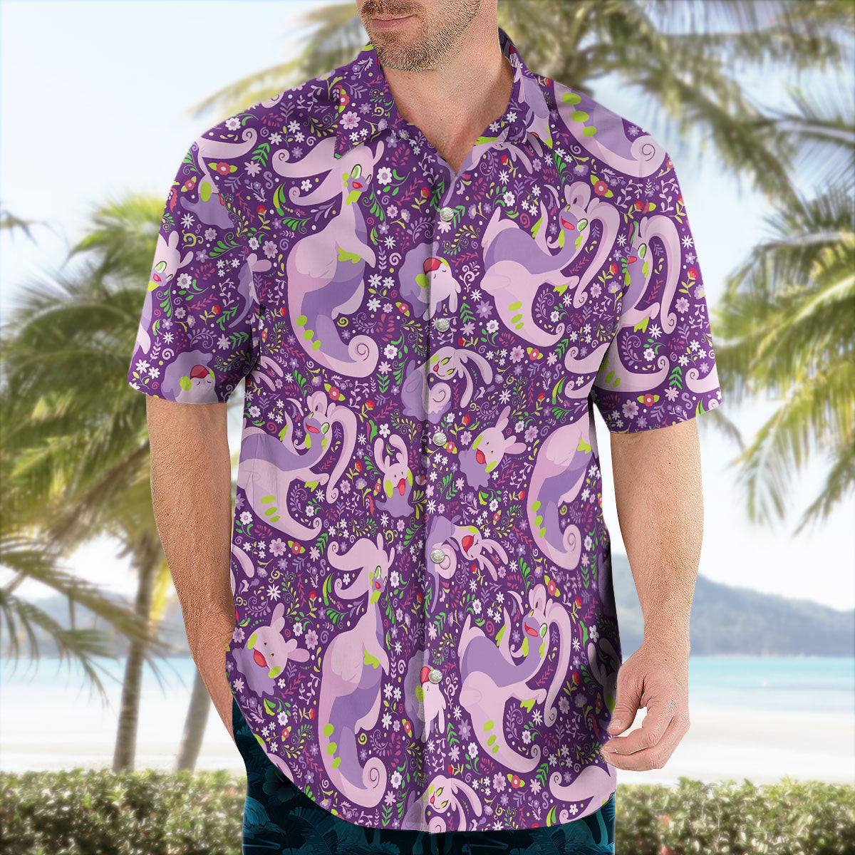 Pokemon Goodra Purple Floral Hawaiian Shirt – Moonbestprint