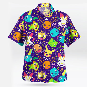Pokemon Party Faces Neon Purple Hawaiian Shirt – Moonbestprint